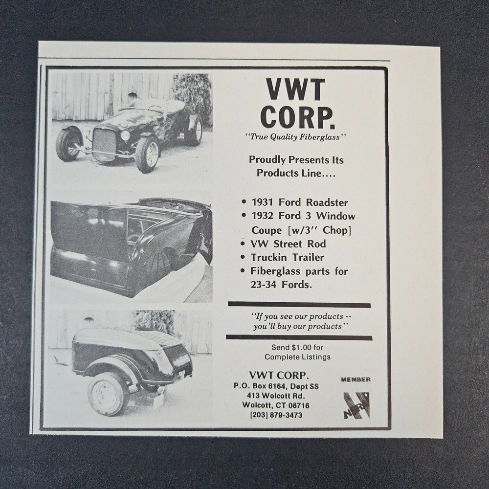 1979 VWT Corp True Quality Fiberglass Vintage Print Ad Wolcott CT 23-34 Ford VW